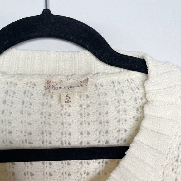 New Hem & Thread Large Cream Gray Chenille Colorblock Textured Sweater Crew Neck - Picture 7 of 9